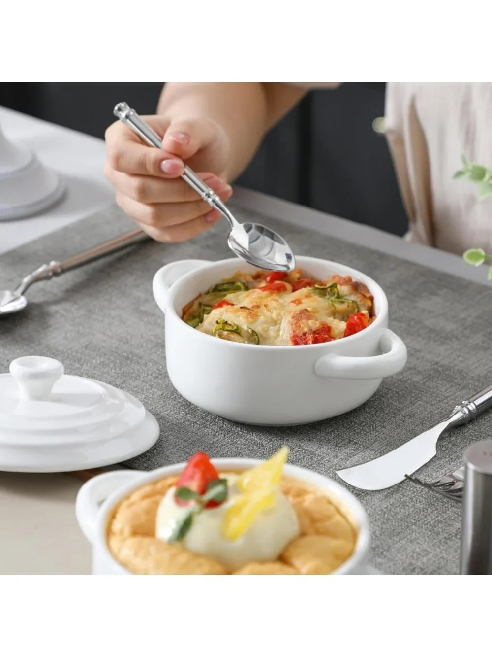 Mini Cocotte Set of 4 - 14 OZ Ceramic Casserole Dishes with Lids & Handles, Oven